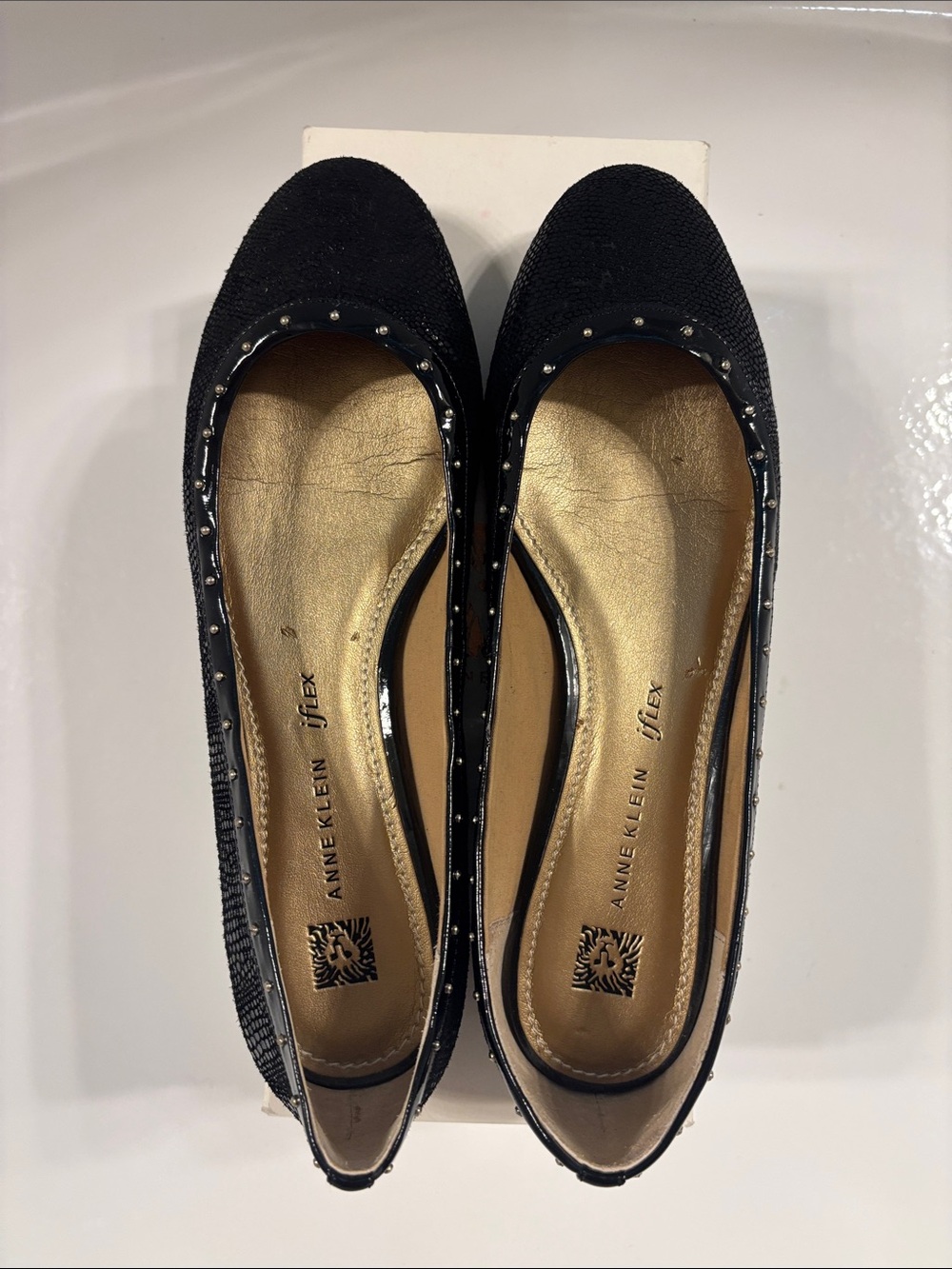Anne Klein Black Studded Round-Toe Flats